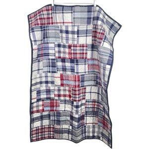 Pottery Barn Kids red, white & blue plaid patchwork quilt 35x50 crib toddler